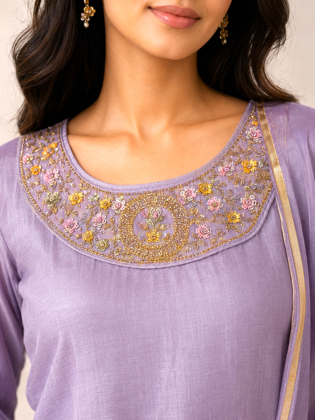 Premium mul chenderi Lavender 3 peice set
