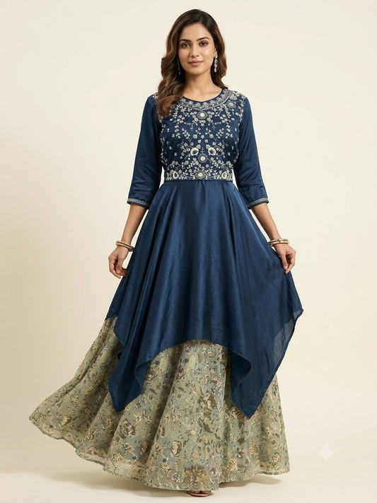 Elegant Indo-Western Layered Anarkali Set