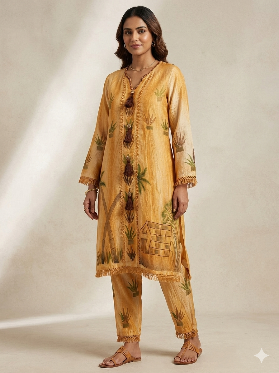 Saffron Harvest Hand-Painted Co-Ord Set