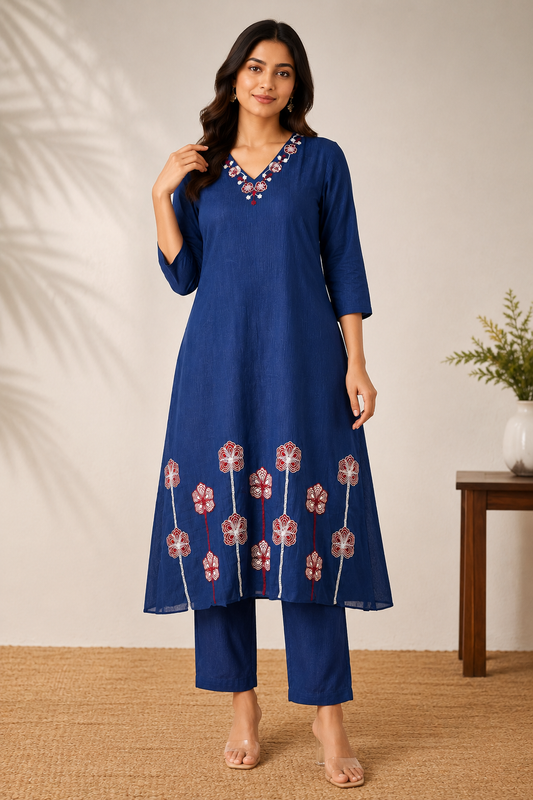 Classic Navy Blue A-Line Co-ord Set