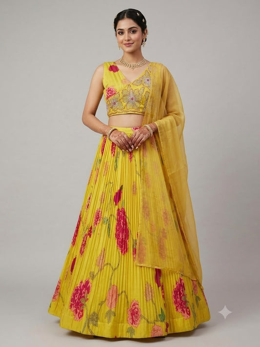 Sunshine Bloom Embroidered Floral Lehenga